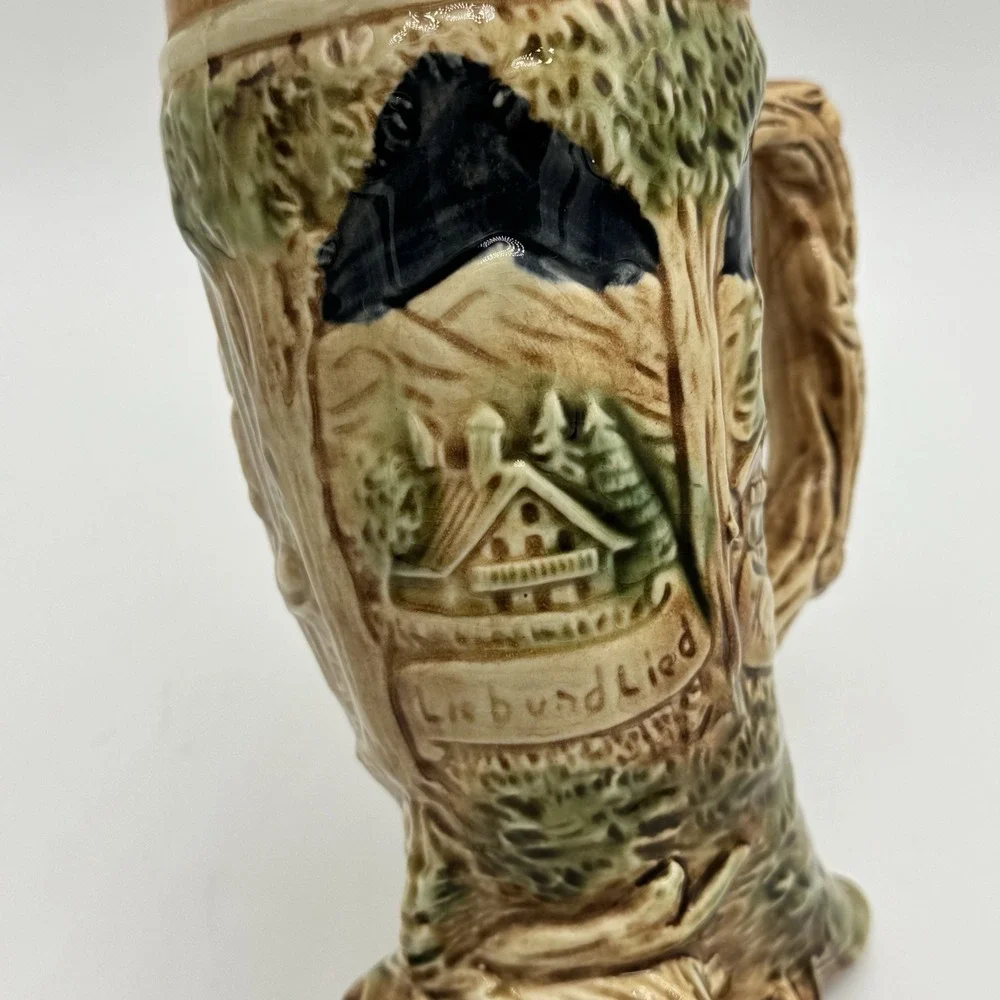 German Beer Stein Footed Ceramic Cornicopia Lieb und Lied Love and Song Japan 7